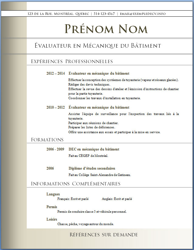 Modèles et exemples de CV #474 à 480